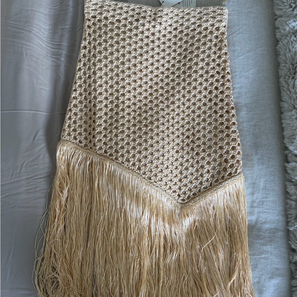 A.L.C. Cream Crochet Mini Skirt with Fringe